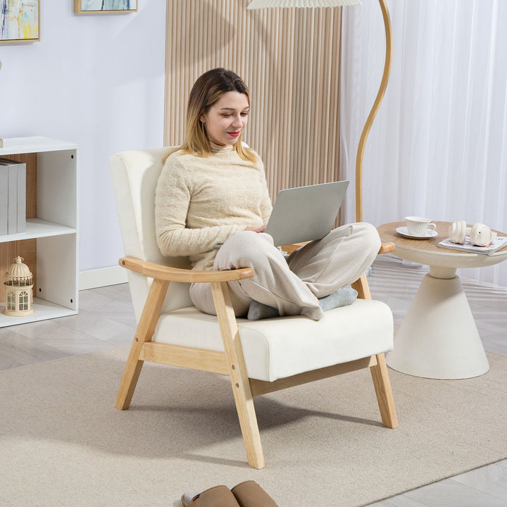 Polstret lænestol, skumfyld, gummitræsstel, cremehvid