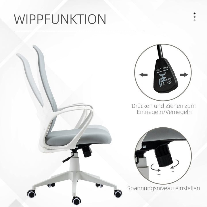 Kontorstol med vippefunktion, højdejusterbar, op til 120 kg, ergonomisk, drejelig, 62 x 56 x 110-119,5 cm, lysegrå