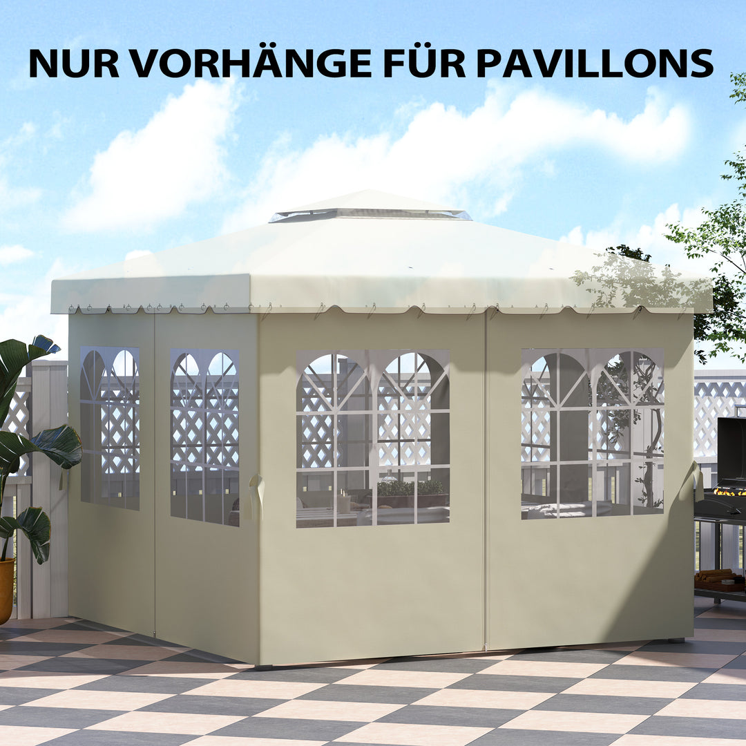 Pavillon sidepaneler, 4 sidepaneler til havepavillon, med lynlås, 3 x 3 m pavillon, cremehvid