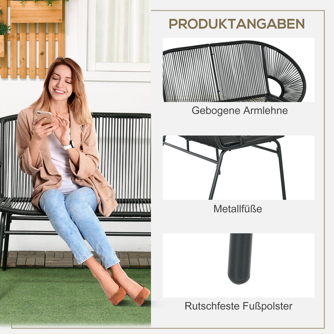 Rattan lænestol, boho stil afslapningslænestol, 132 cm x 72 cm x 83 cm, sort