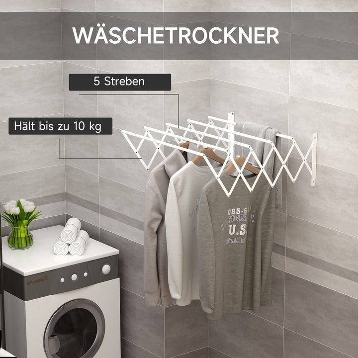 Vægmonteret tørrestativ, udtrækkelig, foldbar, pladsbesparende, hvid, 63,5 x 60 x 20 cm