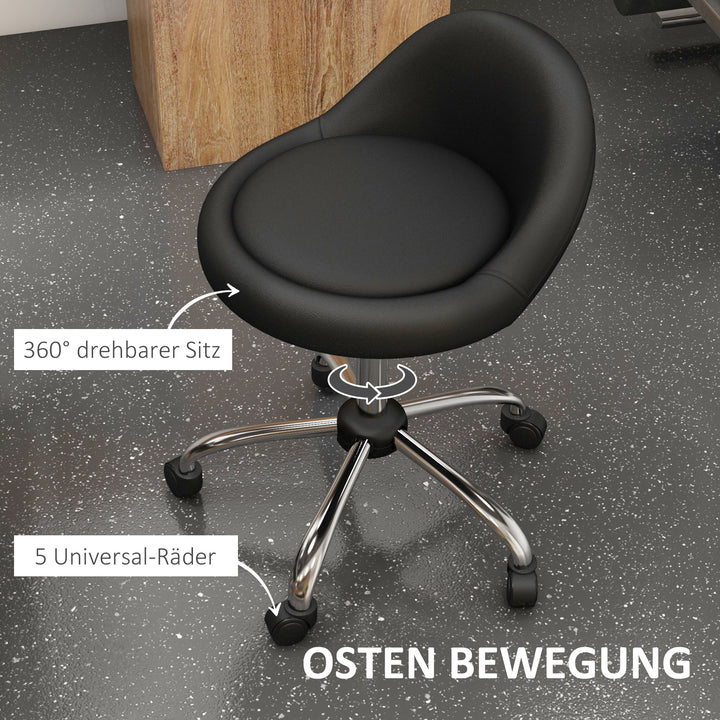 Arbejdsskammel, drejeskammel, rulleskammel, højdejusterbar, roterende sæde, 50 cm x 50 cm x 83 cm, sort + sølv