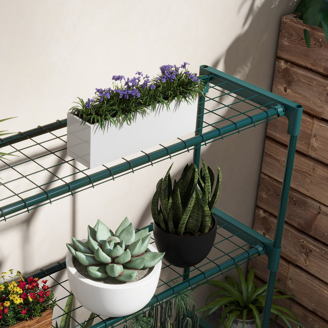 Plantestativ, blomsterstativ, plantestativ, 4 hylder, 89 cm x 28 cm x 107 cm, mørkegrøn