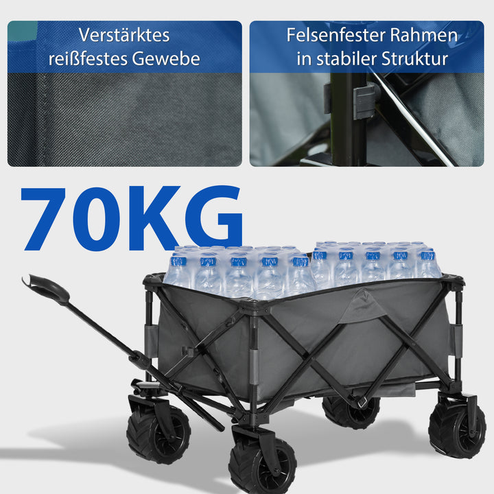 Sammenklappelig sækkevogn, 360° havevogn, transportvogn med teleskophåndtag, justerbar håndtagshøjde, strandvogn, op til 70 kg lasteevne, metal Oxford, mørkegrå, 108 x 55 x 59-89 cm