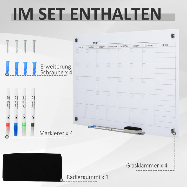 Whiteboard whiteboardkalender til organisering af ferieplaner og månedlig planlægning inklusive 1 penholder, 4 tuscher og viskelæder 90 x 60 cm