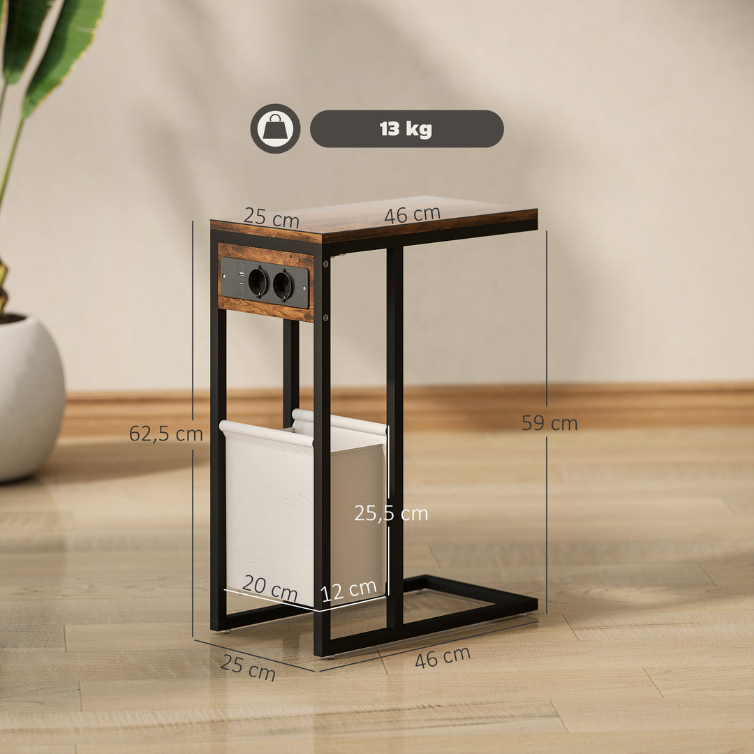 Sidebord med stikkontakter, usb-porte, kabel, c-formet design