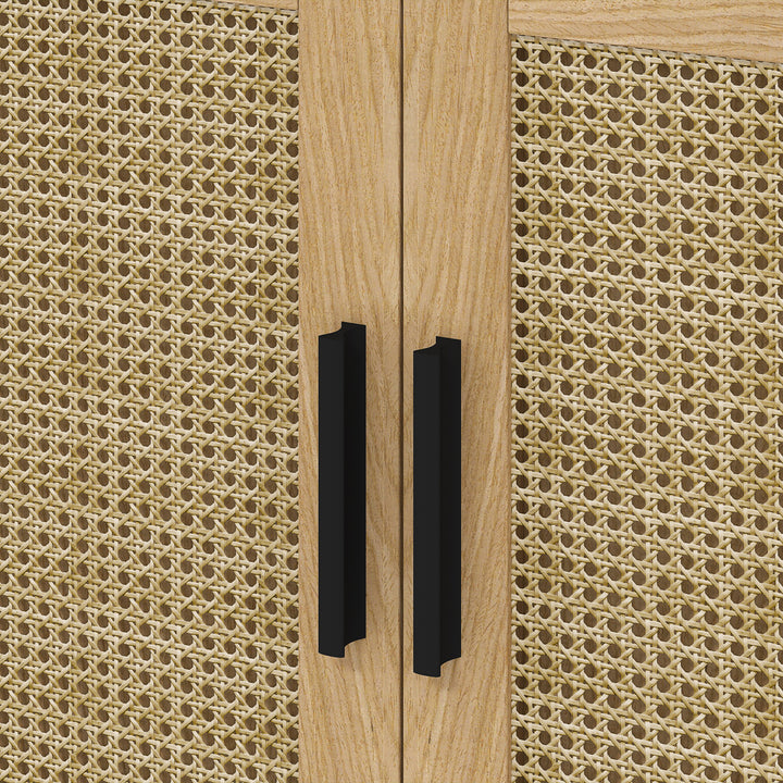 Badeværelsesskab, boho design, badeværelsesskab, rattanelementer, med u-snit, eg