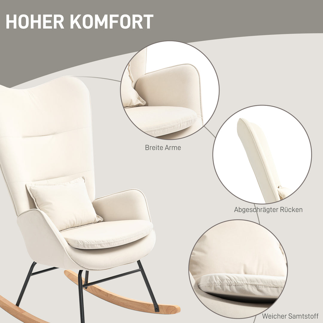 Gyngestol, blødt fløjlsbetræk med lændehynde, bæreevne op til 120 kg, 67 x 85 x 112 cm, cremehvid