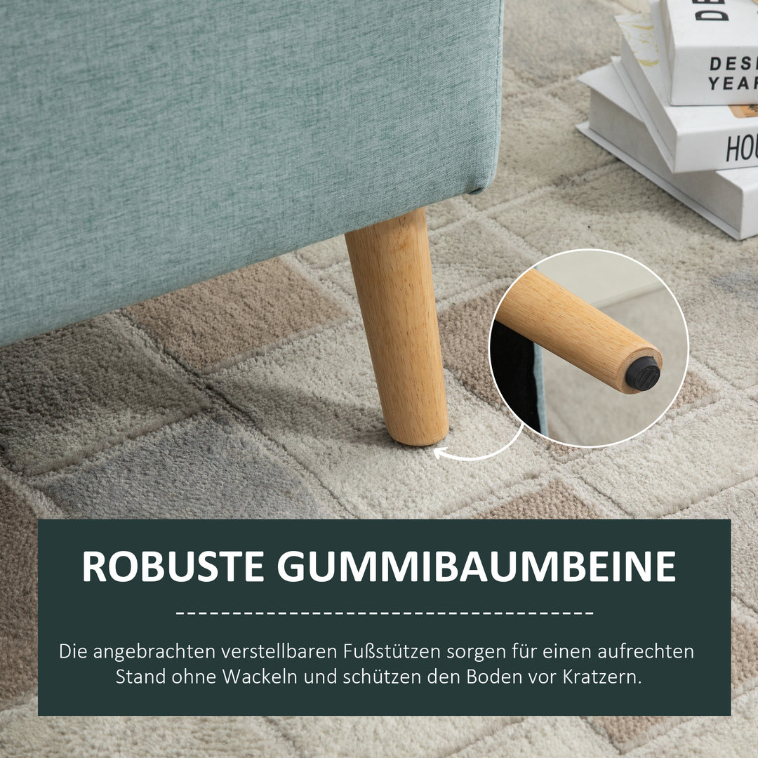 Bænk med opbevaringsplads, polstret bænk med linnedlook, kommode med træben, kommodebænk til stue, soveværelse, entre 110 x 39 x 45 cm, lysegrøn