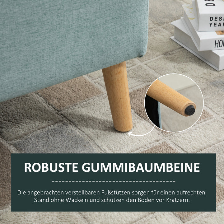 Bænk med opbevaringsplads, polstret bænk med linnedlook, kommode med træben, kommodebænk til stue, soveværelse, entre 110 x 39 x 45 cm, lysegrøn