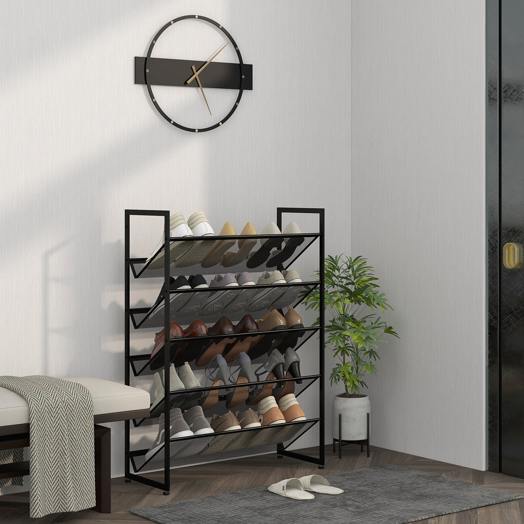 Lille skohylde, høj, smal, 5 hylder, 72 cm x 30 cm x 102 cm, sort