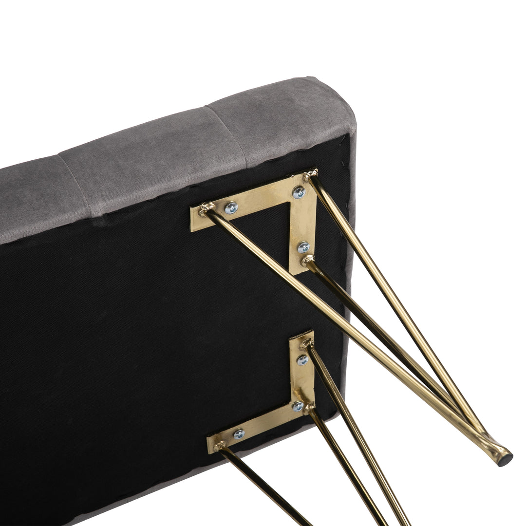 Bænk polstret bænk klaverbænk skobænk med fløjlslook sengebænk klaverbænk til soveværelse, stue, entré, metalgrå 116 x 44,5 x 49 cm