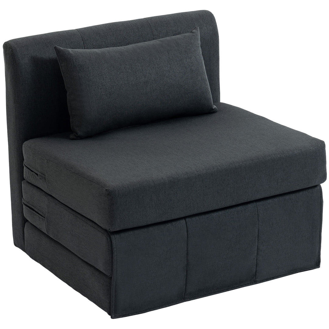 2-i-1 sovesofa, foldbar sovesofa med hørtekstur, polstret gæsteseng, klapstol, mørkegrå