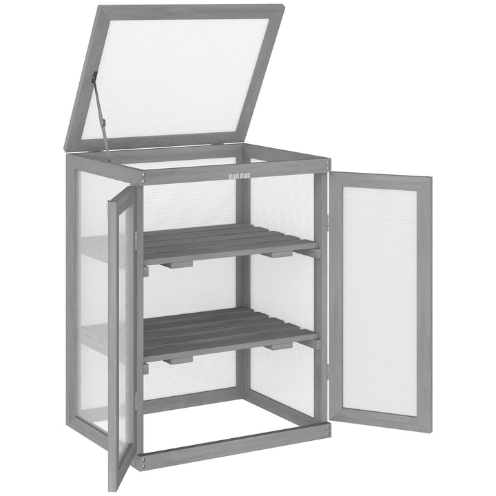 Drivhus, transparent, egnet til udendørs brug, træ + polycarbonat, 58 x 44 x 78 cm