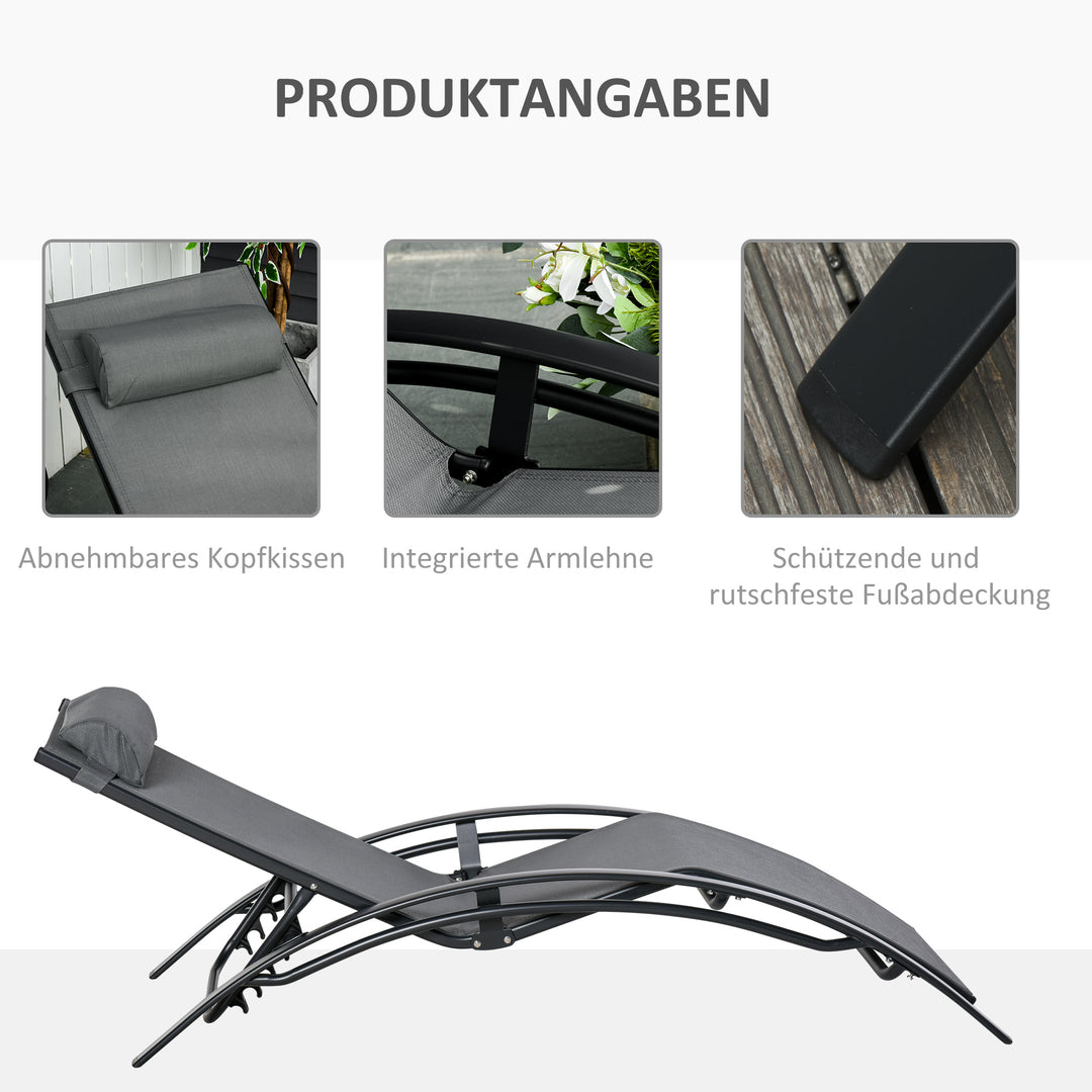 Havestol, solseng, justerbar ryglæn, aluminium, grå
