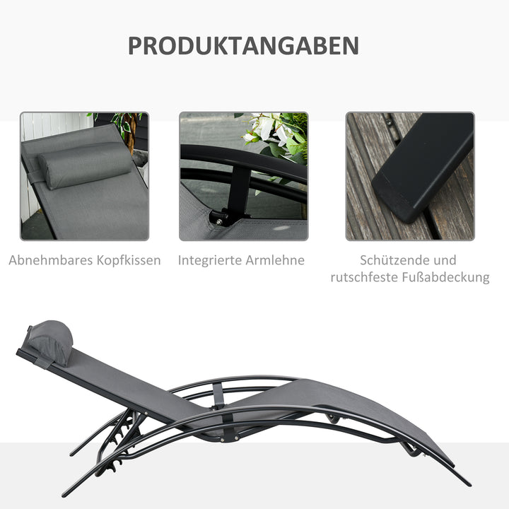 Havestol, solseng, justerbar ryglæn, aluminium, grå