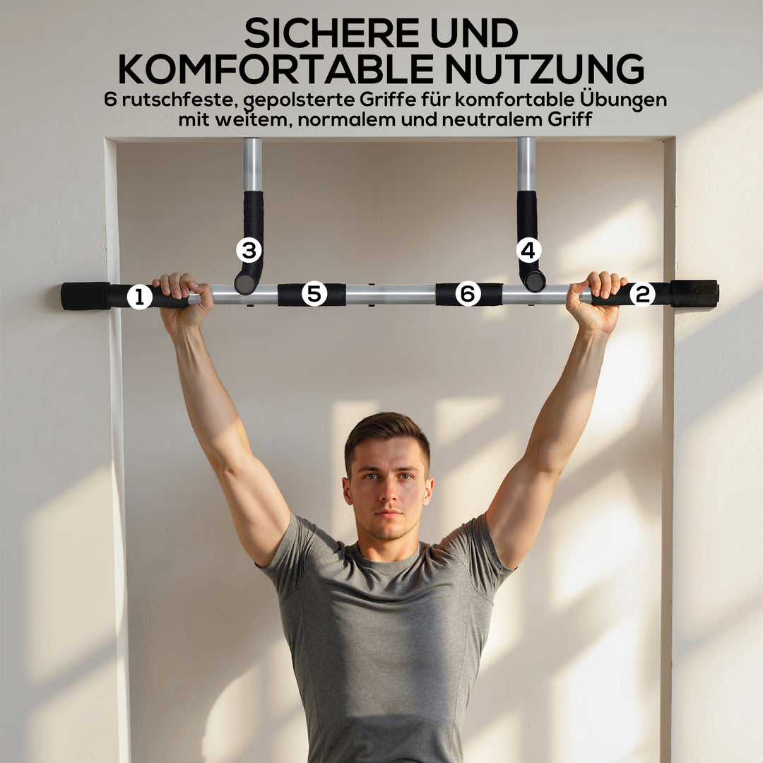 Pull-up bar, træningsbeslag, multifunktionel døråbnings pull-up bar, stål, skum, 92 x 40 x 17 cm, sort+grå