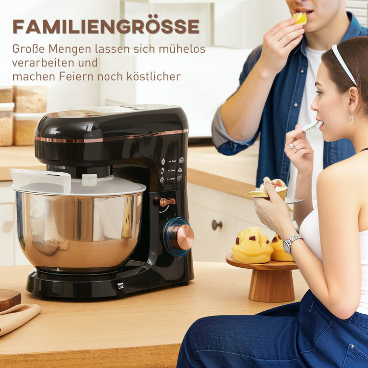 Standmixer, foodprocessor, omrører, 6 hastigheder, 5,5 l skål i rustfrit stål, sort