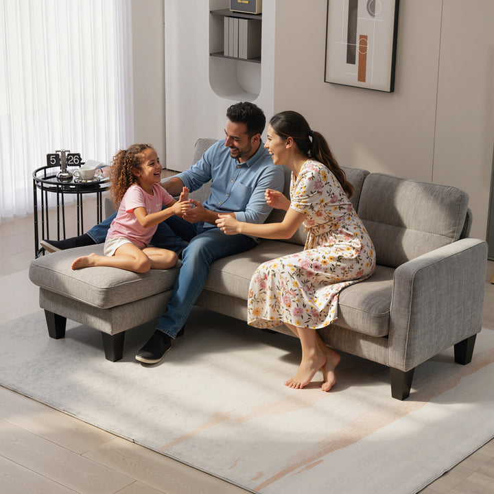 Hjørnesofa, hjørnesofa med vendbar chaiselong, L-formet sofa, polstring i linnedlook, 186 x 130 x 84 cm, brun