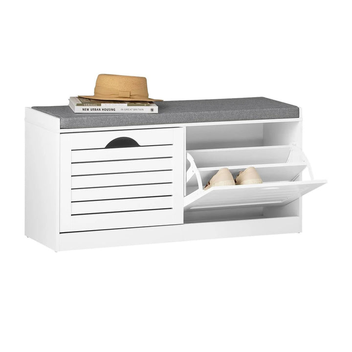 Skobænk med sæde, opbevaringsplads til 8 par sko - ideel til gang, 97x30x47 cm, hvid