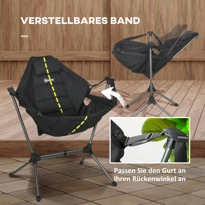 Foldbar campinggyngestol med justerbar ryglæn, aluminiumsramme, 54 x 100 x 101 cm, sort