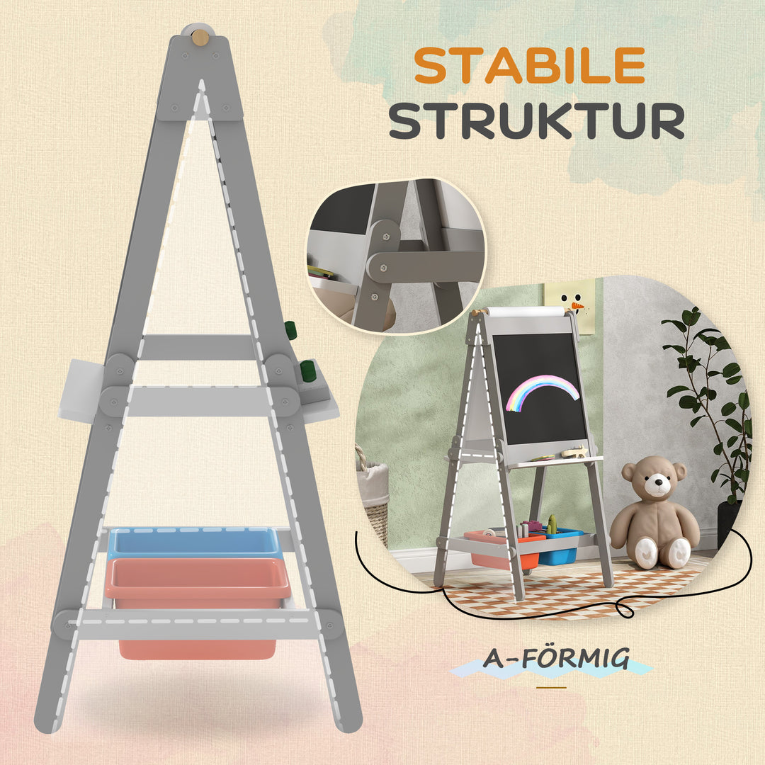 Dobbeltsidet børnestaffeli med papirrulle, tavle, whiteboard, 3-i-1-design, til tegning og maling