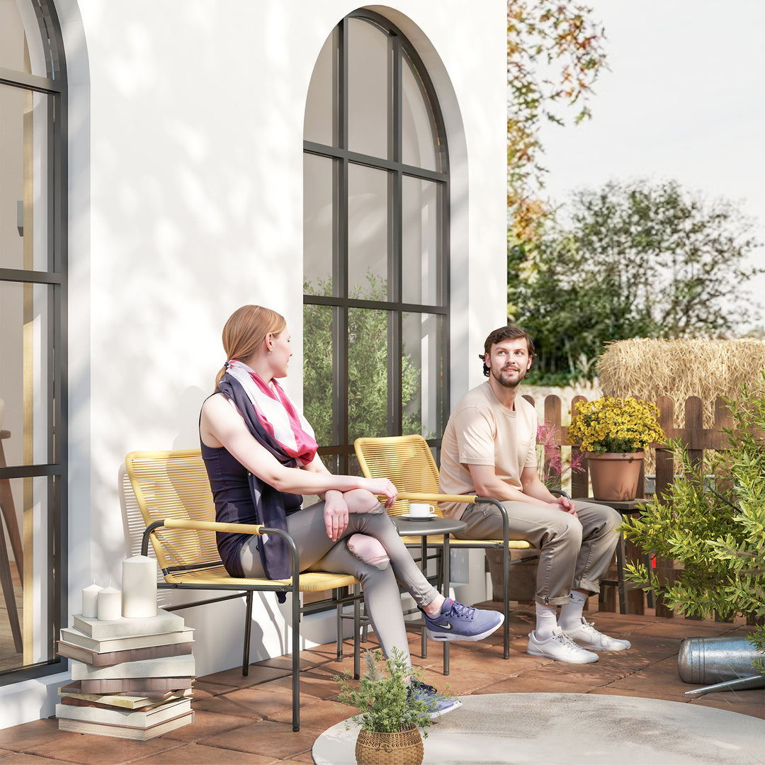 3-Delt rattan bistrosæt, siddegruppe, havemøbler med 2 havestole, sofabord 54 x 66 x 76 cm, gul