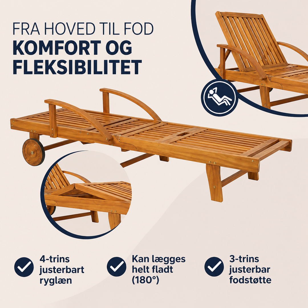 Smuk liggestol / solseng i akacietræ, naturfarvet - EOL