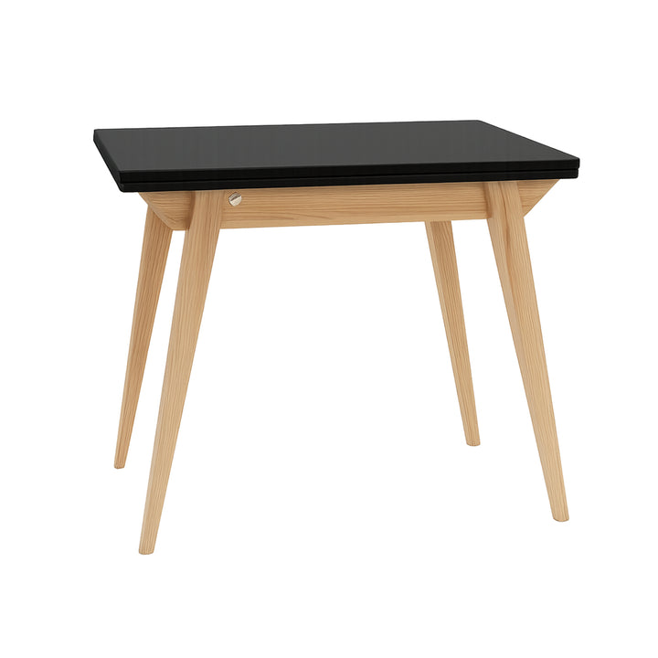 Spisebord med udtræk, 90x65cm, mat sort bordplade med smukke ben i asketræ