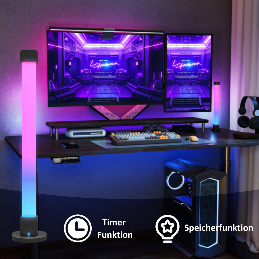 Sæt med 2 led-lamper, bordlampe med app og fjernbetjening, musiksynkronisering, farvetilstande, timer, hvid