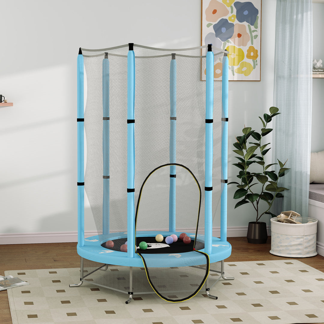 Børnetrampolin med sikkerhedsnet, til indendørs og udendørs brug, 3-6 år, lyseblå