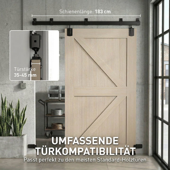 Kraftigt skydedørsbeslagsæt 183 cm sort til enkeltdøre