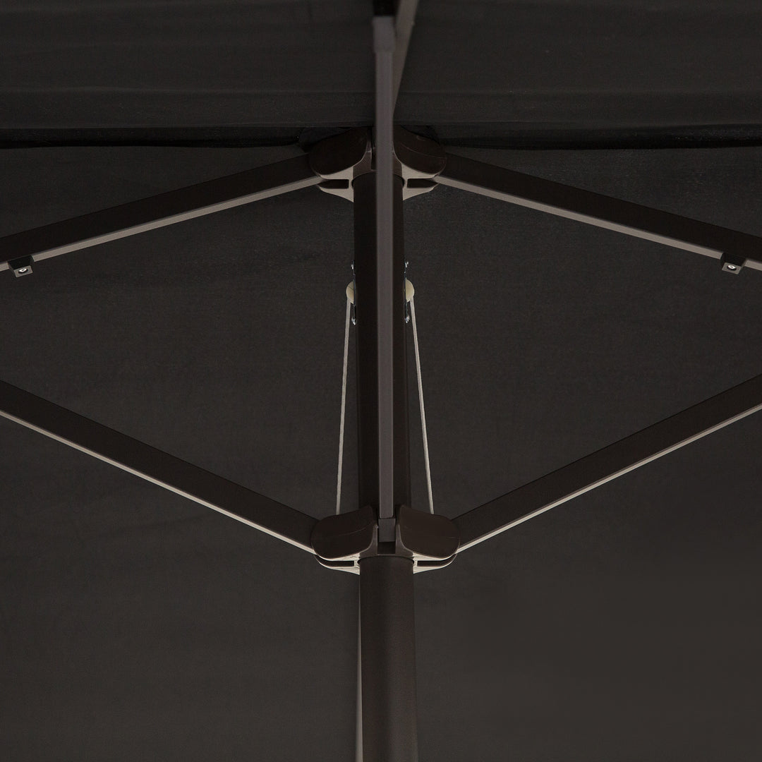 Dobbeltparasol 455 x 270 cm haveparasol med håndsving oval stabil metalstang markedsparasol dobbeltparasol terrasseparasol solbeskyttelse til strand balkon terrasse have sort