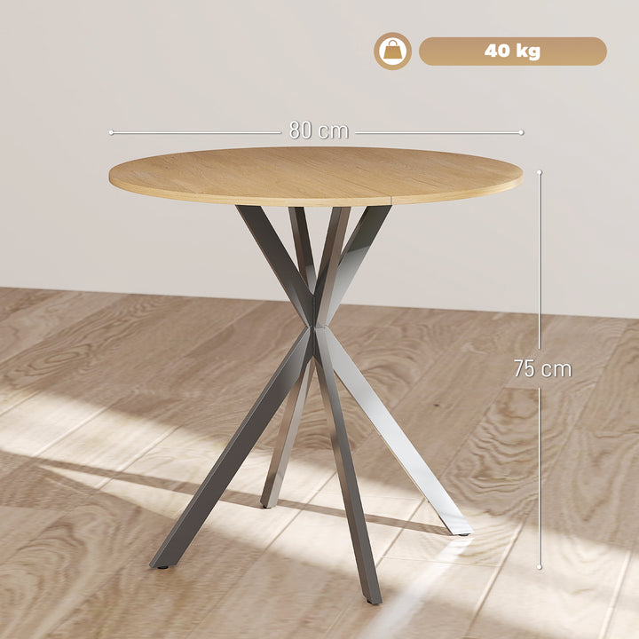 Rundt køkkenbord, 80 cm, kompakt bordplade, spånplade, metal, hvid eg + sort