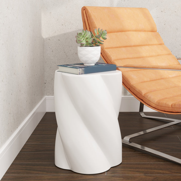 Keramisk spiralskammel, 120 kg lasteevne, 33 x 45 cm, vejrbestandig haveskammel med låg, hvid