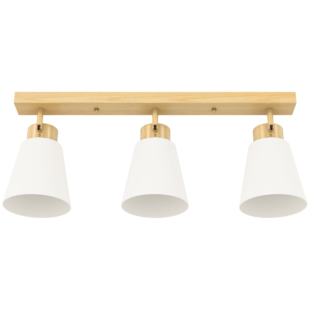 LED loftlampe 40W, loftlampe med dobbelt montering og 90° justerbare hoveder med 3 E27-fatninger, naturtræ