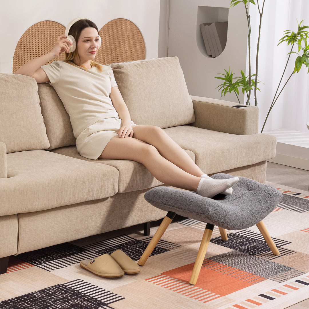 Moderne fodskammel med fleecebetræk og træben, polstret, til stue, soveværelse, entré, mørkegrå