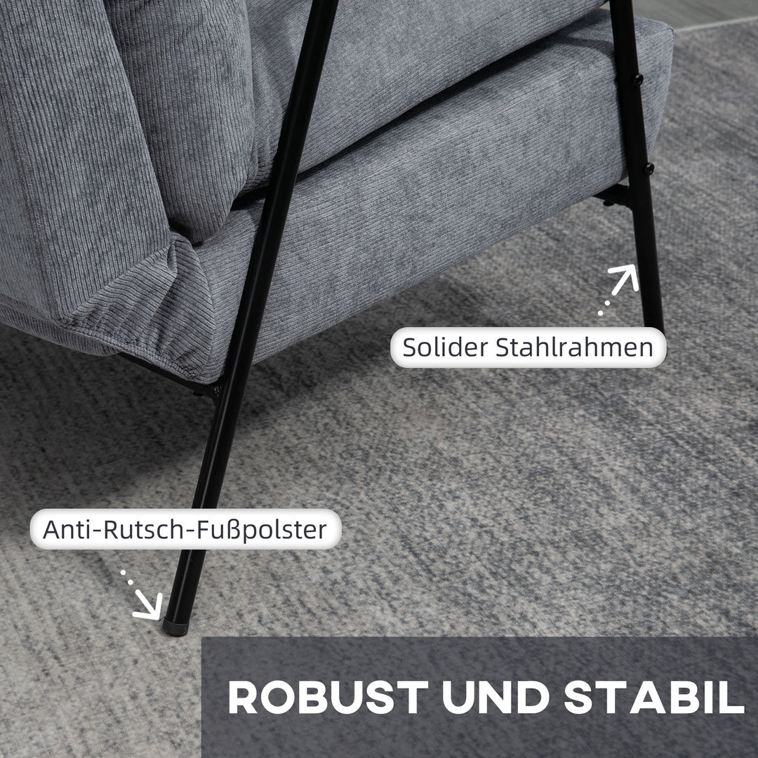 Lænestol med fodskammel, polstret lænestol, inklusive hynde, 68 cm x 91,5 cm x 88 cm, lysegrå