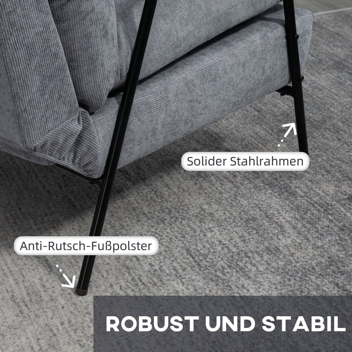 Lænestol med fodskammel, polstret lænestol, inklusive hynde, 68 cm x 91,5 cm x 88 cm, lysegrå