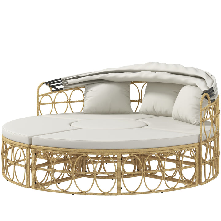 Solø, 4-delt sæt, udtrækkelig baldakin, 5 hynder, rattan-look, 178B x 85D x 66,5H cm, beige