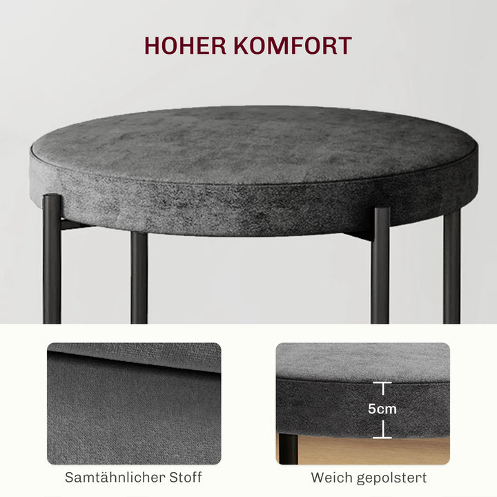 Køkkenskamler sæt med 4, stabelbar, velvet look, op til 100 kg, stålstel, 41,5 x 41,5 x 46 cm, mørkegrå