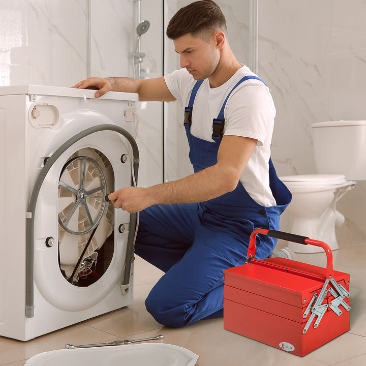 Værktøjskasse med 5 rum, 45 x 20 x 34,5 cm, stål, rød