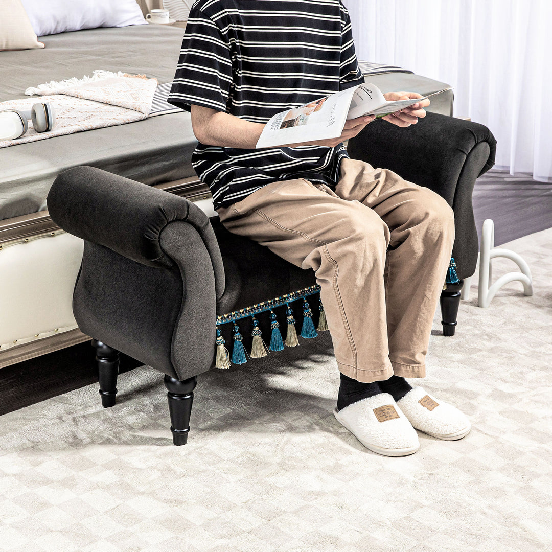 Polstret bænk, vintage design, op til 150 kg, 117 x 40 x 58 cm, mørkegrå