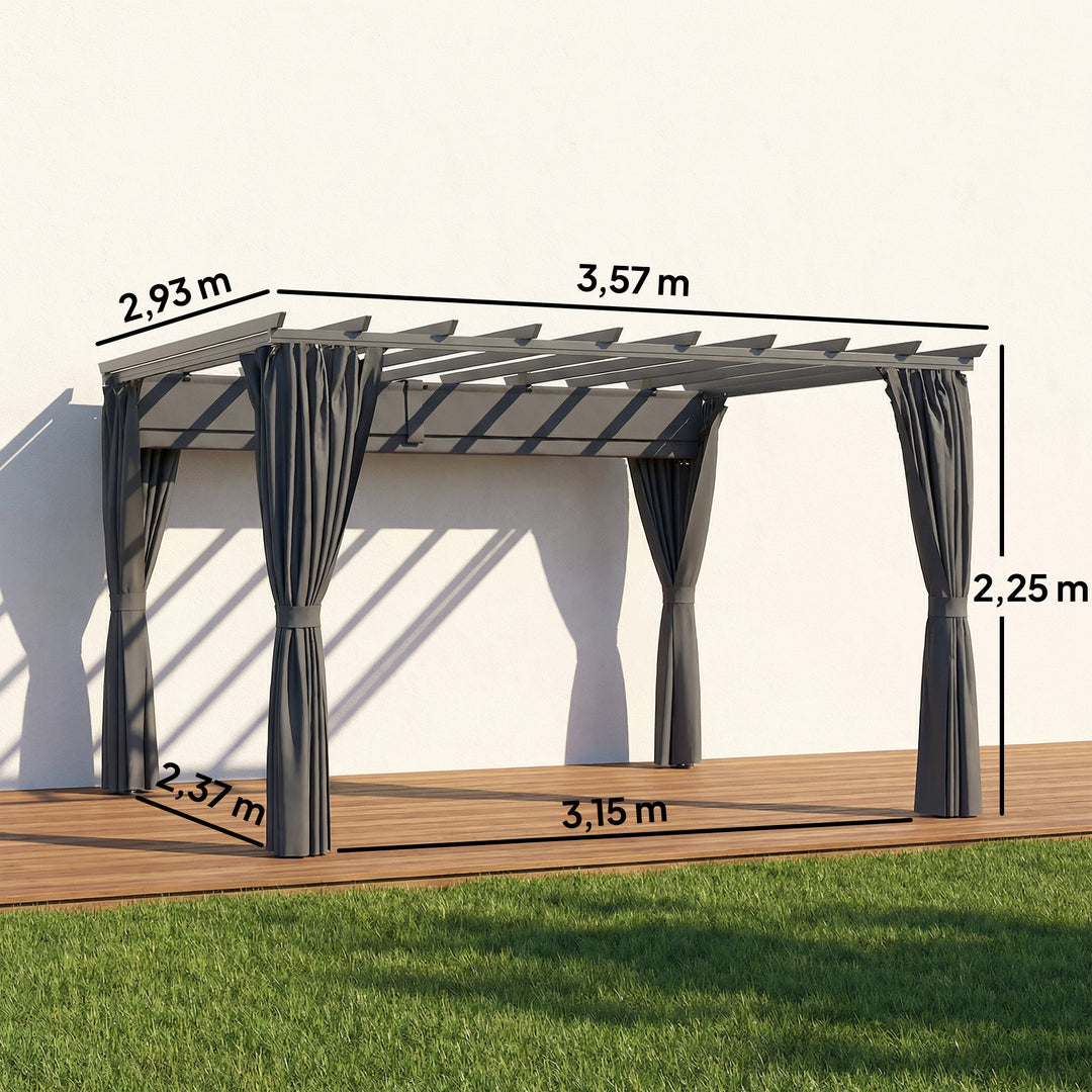 Pergola ca. 3,6x3 m, havepavillon, terrassetag af aluminium, havepavillon med justerbart tag, mørkegrå