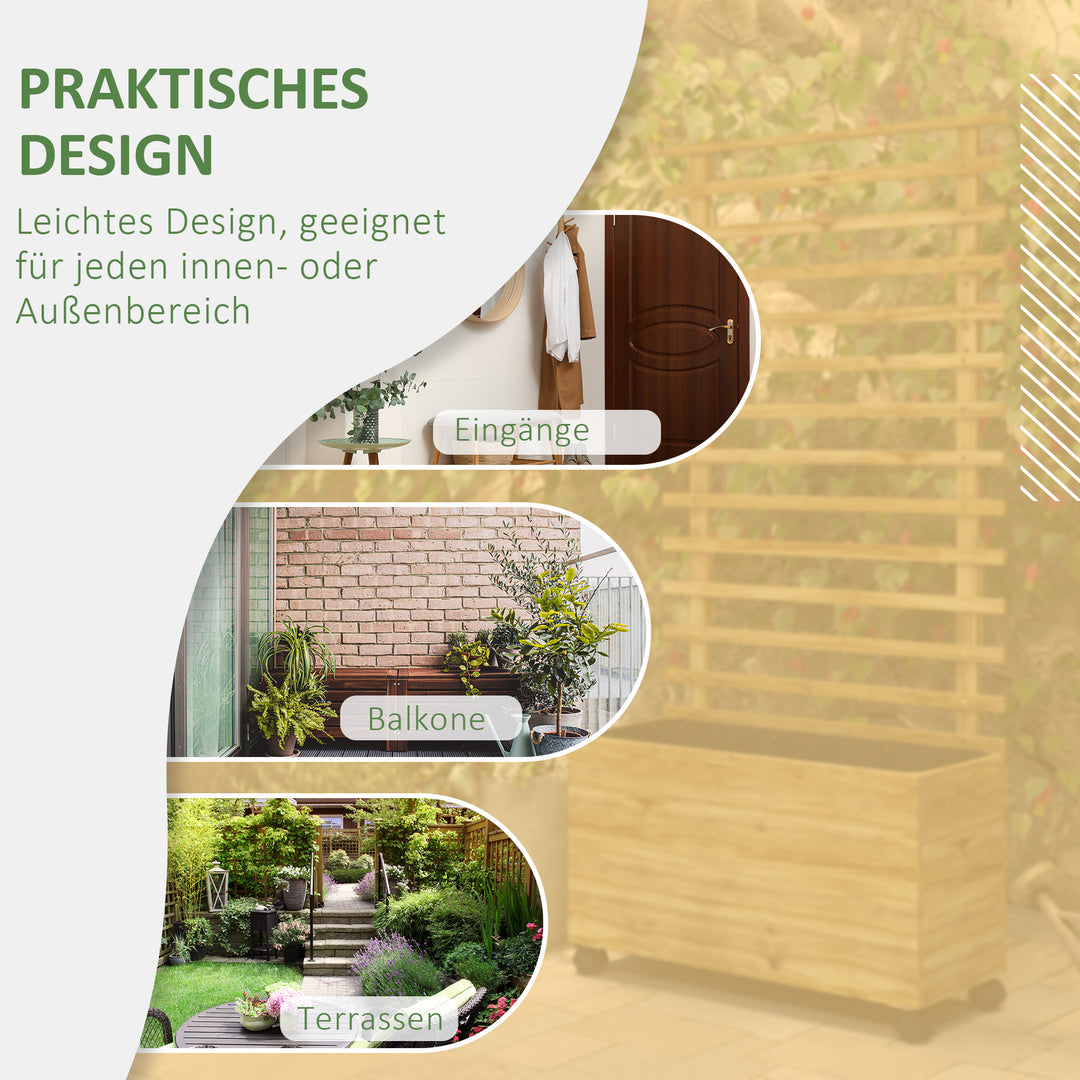 Plantekasse med espalier, 4 hjul, naturtræ, vejrbestandig lak, naturtræ, 76 x 30 x 155 cm