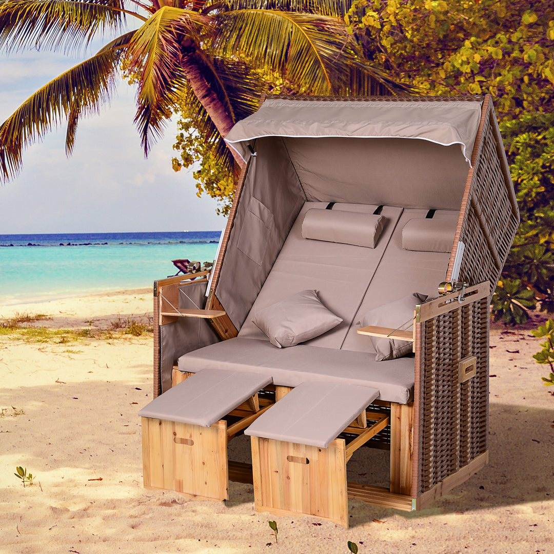 Strandstol til 2 personer med lænestol, beige, 118 x 79 x 160 cm