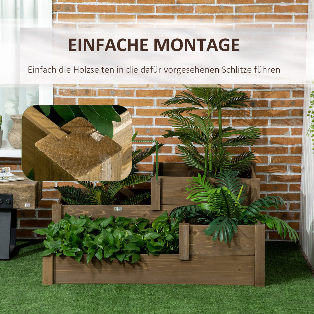 Højbed, 4 plantekasser i 3 niveauer, vejrbestandig, massivt træ, 122 cm x 122 cm x 51 cm, natur