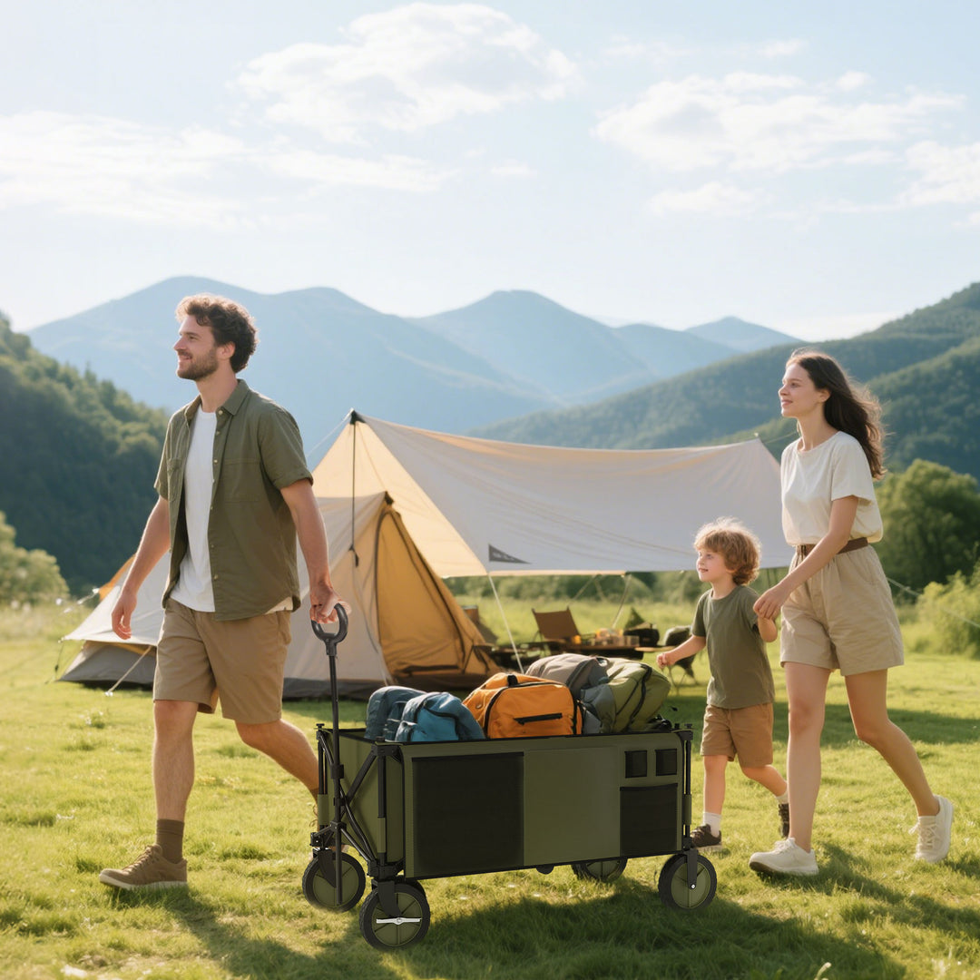 Foldbar sækkevogn, 5 sidelommer, justerbart håndtag, lasteevne op til 120 kg, stål, 108 x 55 x 93 cm, grøn