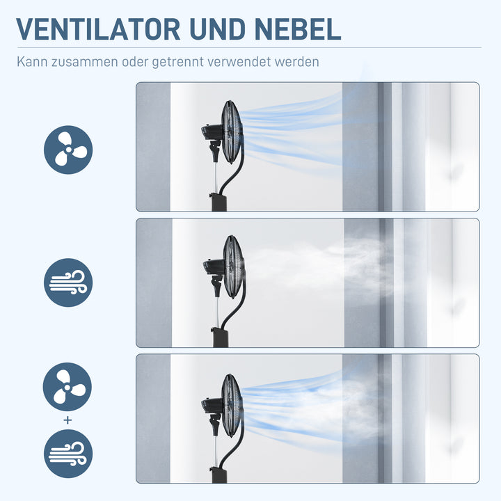 Sokkelventilator med befugtning, stille, bærbar, fjernbetjening, sort