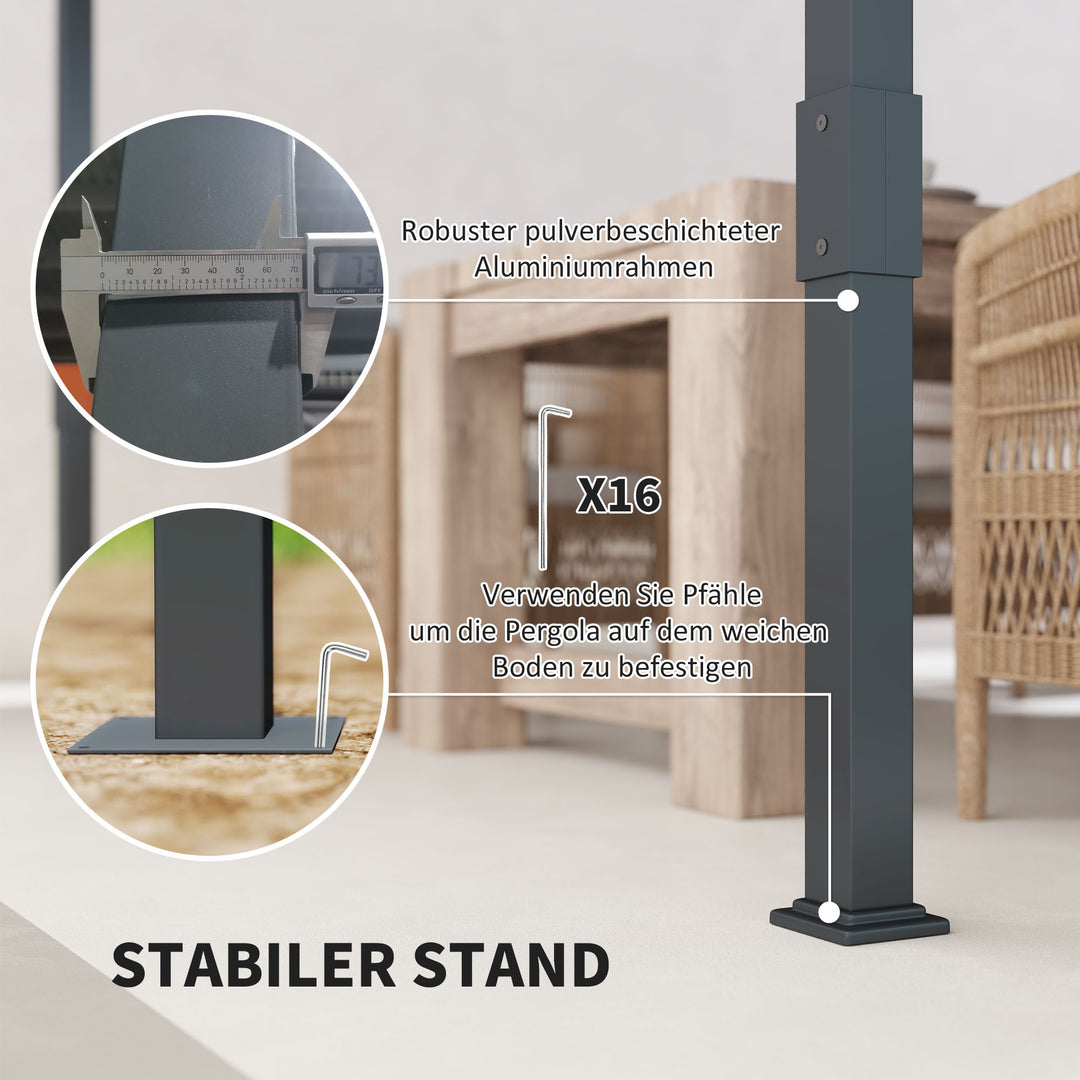 Pergola pavillon ca. 3,5x3m aluminium stabil vinterbestandig solbeskyttelse med justerbart skydetag grå